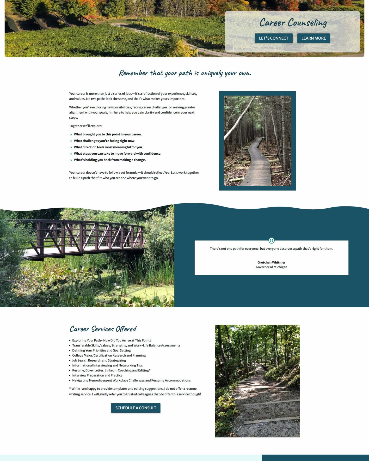screenshot of cyan counseling career counseling page