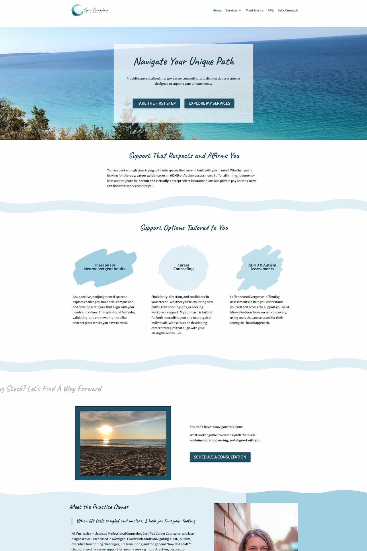 screenshot of cyan counseling new homepage