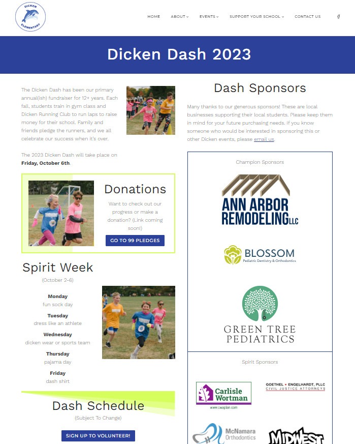 screenshot of dicken elementary pto fundraiser website