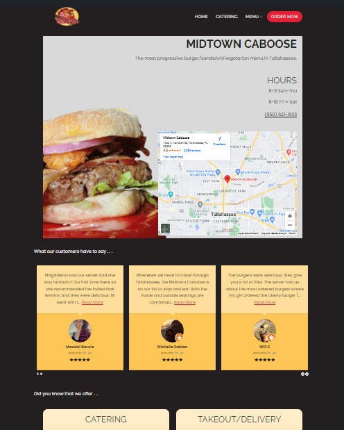 screenshot of midtown caboose website homepage